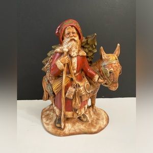 Christmas Ceramic By Eloise Santa Donkey And Tree 9 Inches Tall Rare 1988 Mold